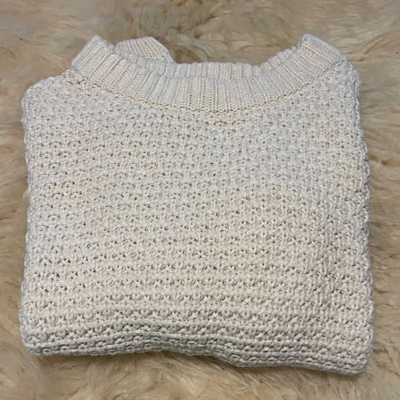 Cable Knit Pullover Thick Cream Oversized Cropped Sweater - Picture 3 of 3